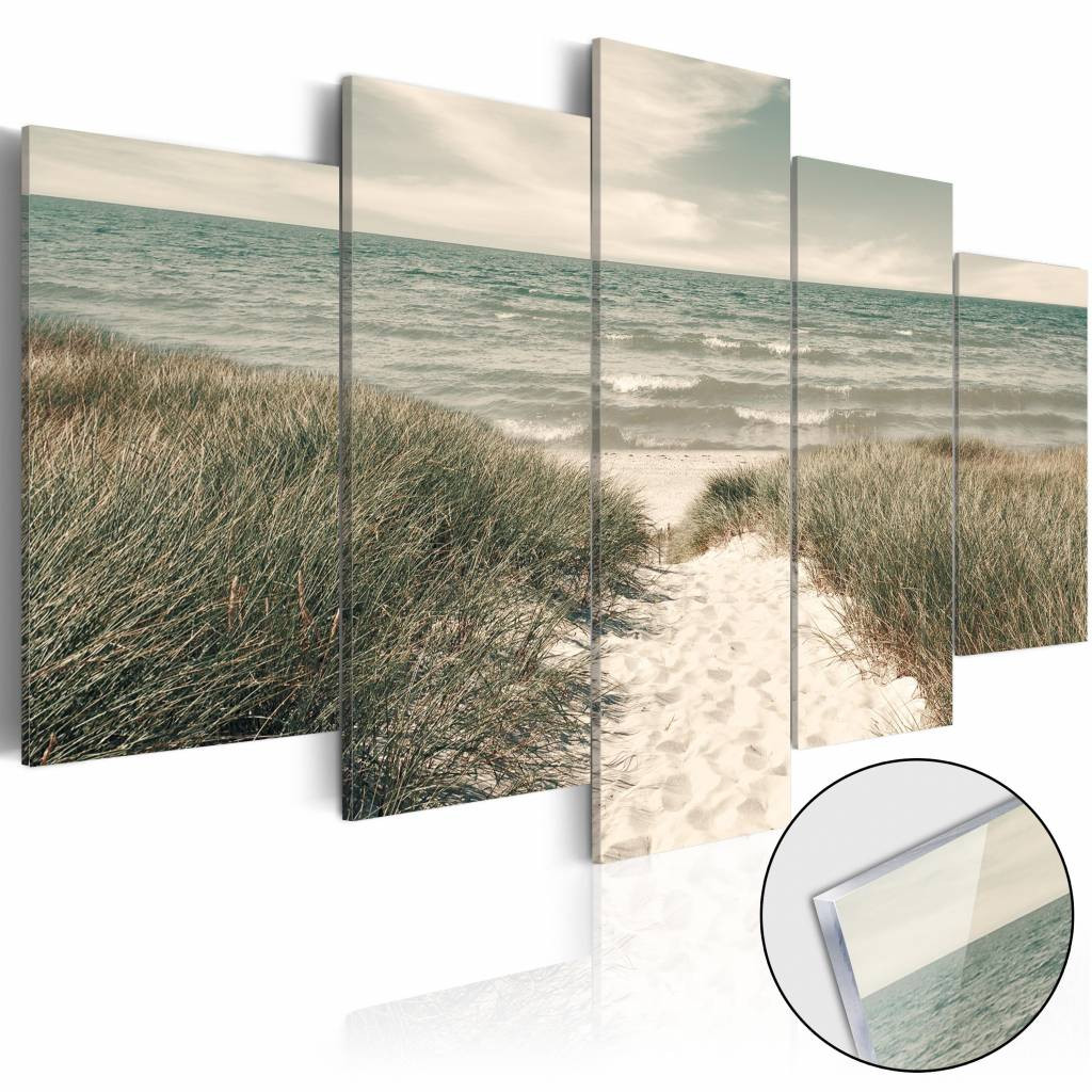 Afbeelding op acrylglas - Stil op het strand, Noordzee, Groen/Beige, 5luik