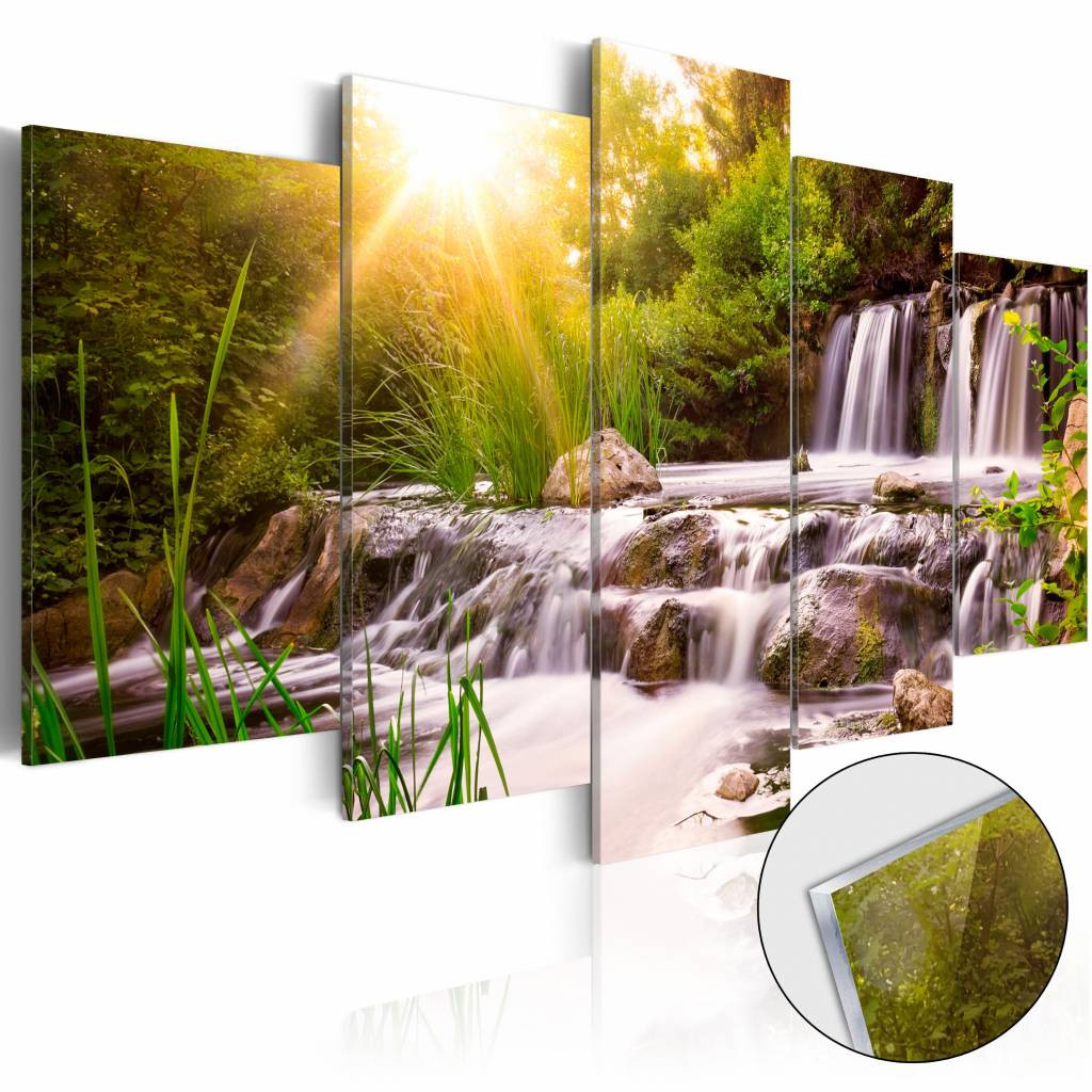 Afbeelding op acrylglas - Waterval in het bos, Groen, 5luik