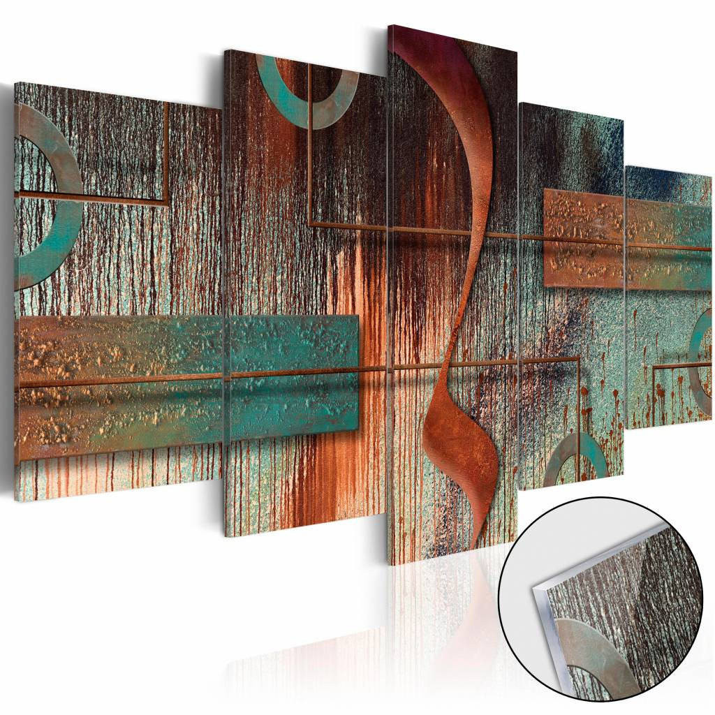 Afbeelding op acrylglas - Abstracte melodie, Rood/Groen, 5luik