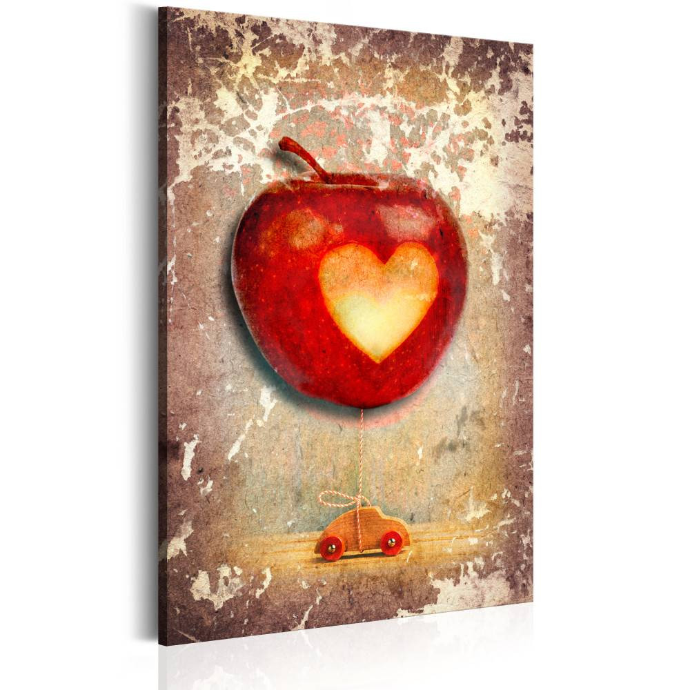 Schilderij - Appel met een hart, Beige/Rood