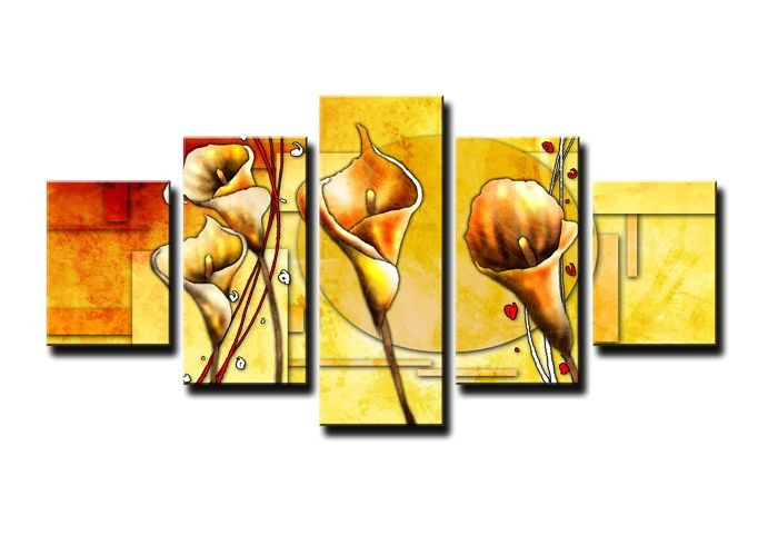 Schilderij - Abstracte Calla, Geel 160X80cm, 5luik