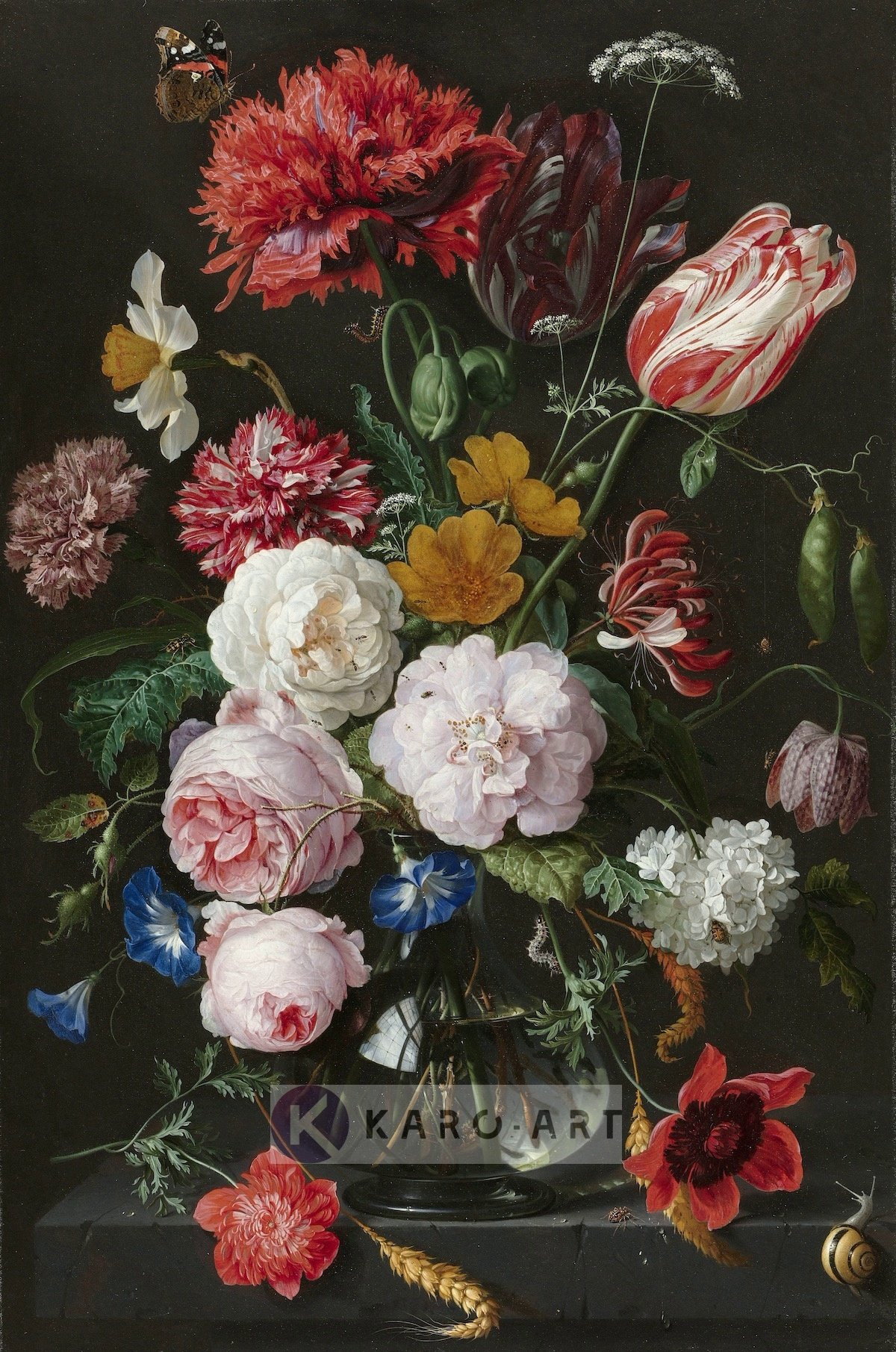 Afbeelding op acrylglas - Stilleven met bloemen in een glazen vaas, Jan Davidsz de Heem , Multikleur , Premium print