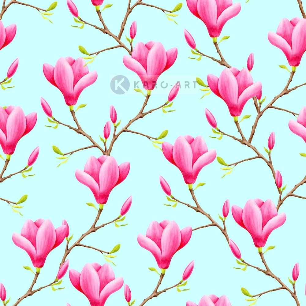 Afbeelding op acrylglas - roze Magnolia bloemen naadloos patroon