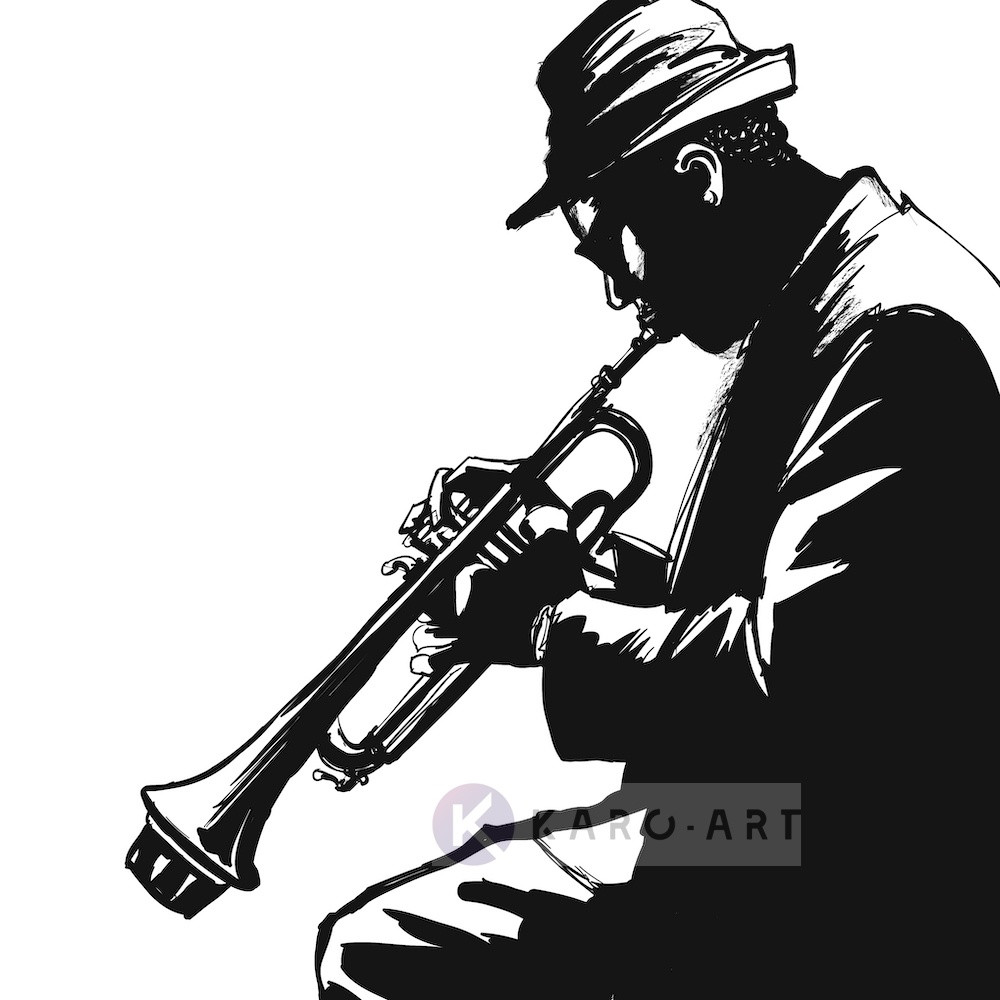 Afbeelding op acrylglas - Jazz player in zwart en wit