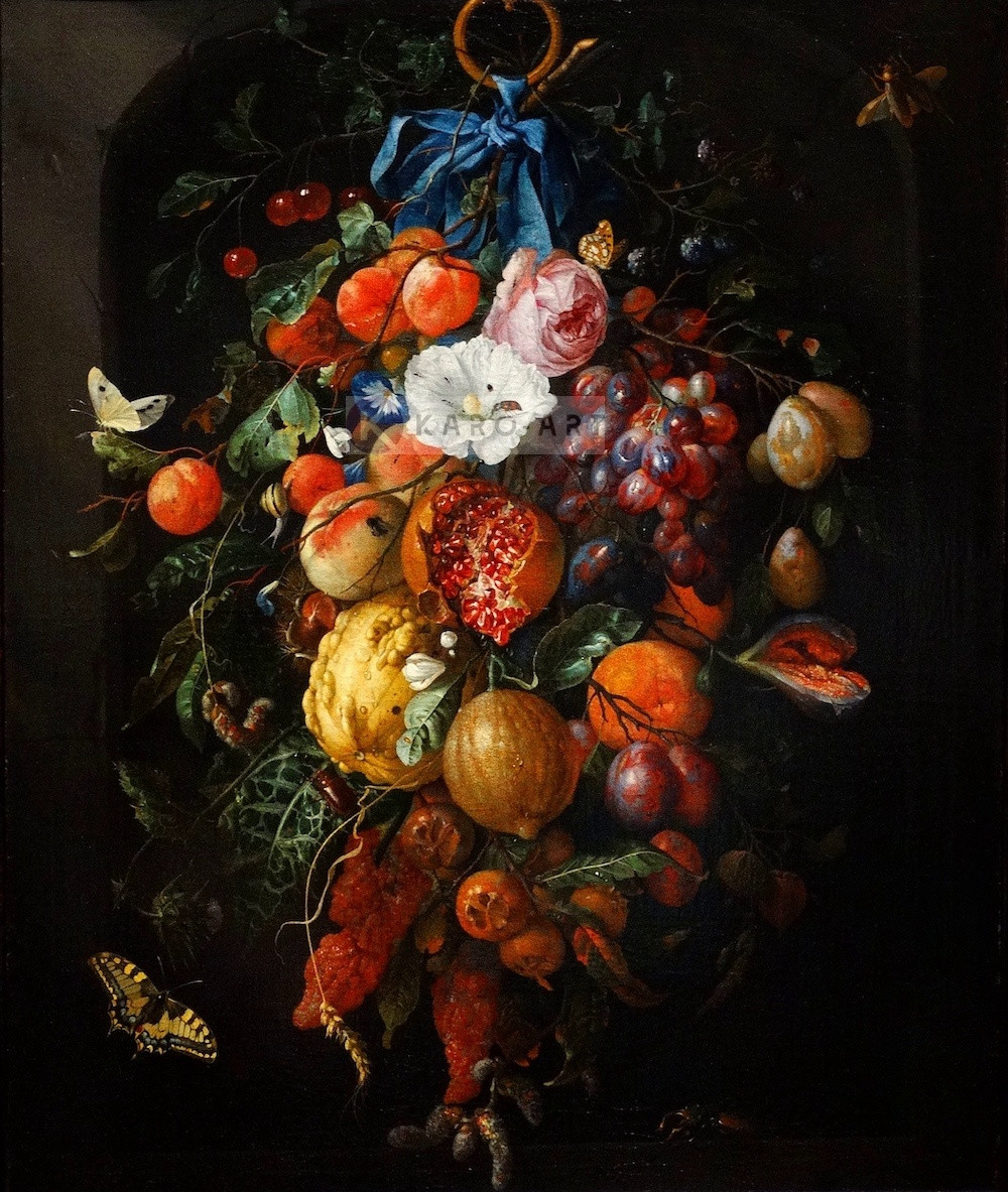 Afbeelding op acrylglas - Festoen van vruchten en bloemen, Jan davidsz de Heem