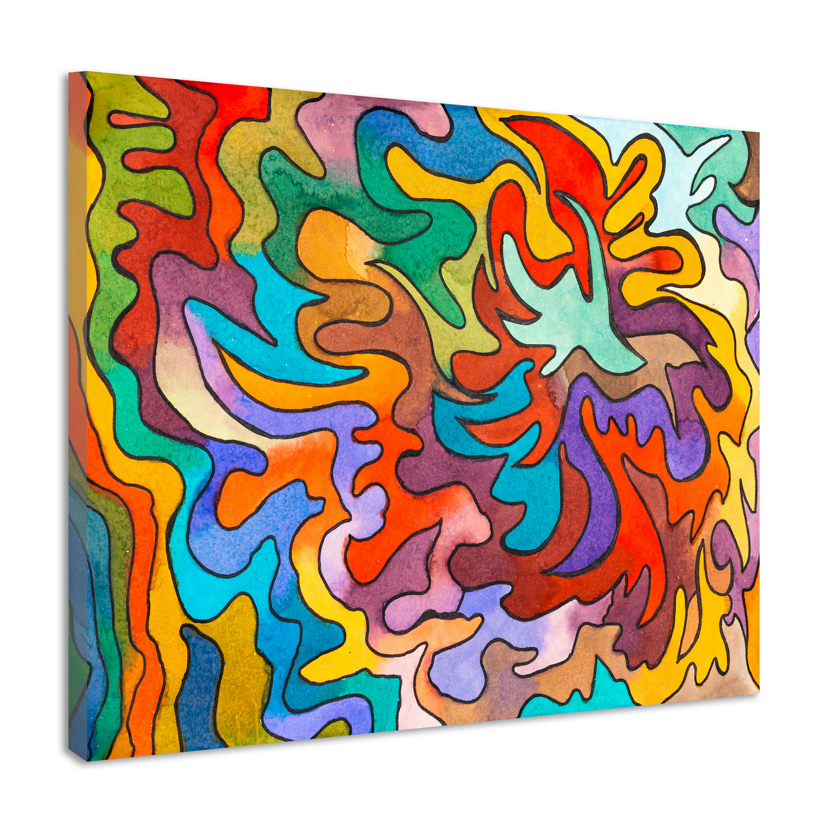 Schilderij - Abstract Aquarel, print op canvas , Multikleur , 3 maten , Wanddecoratie