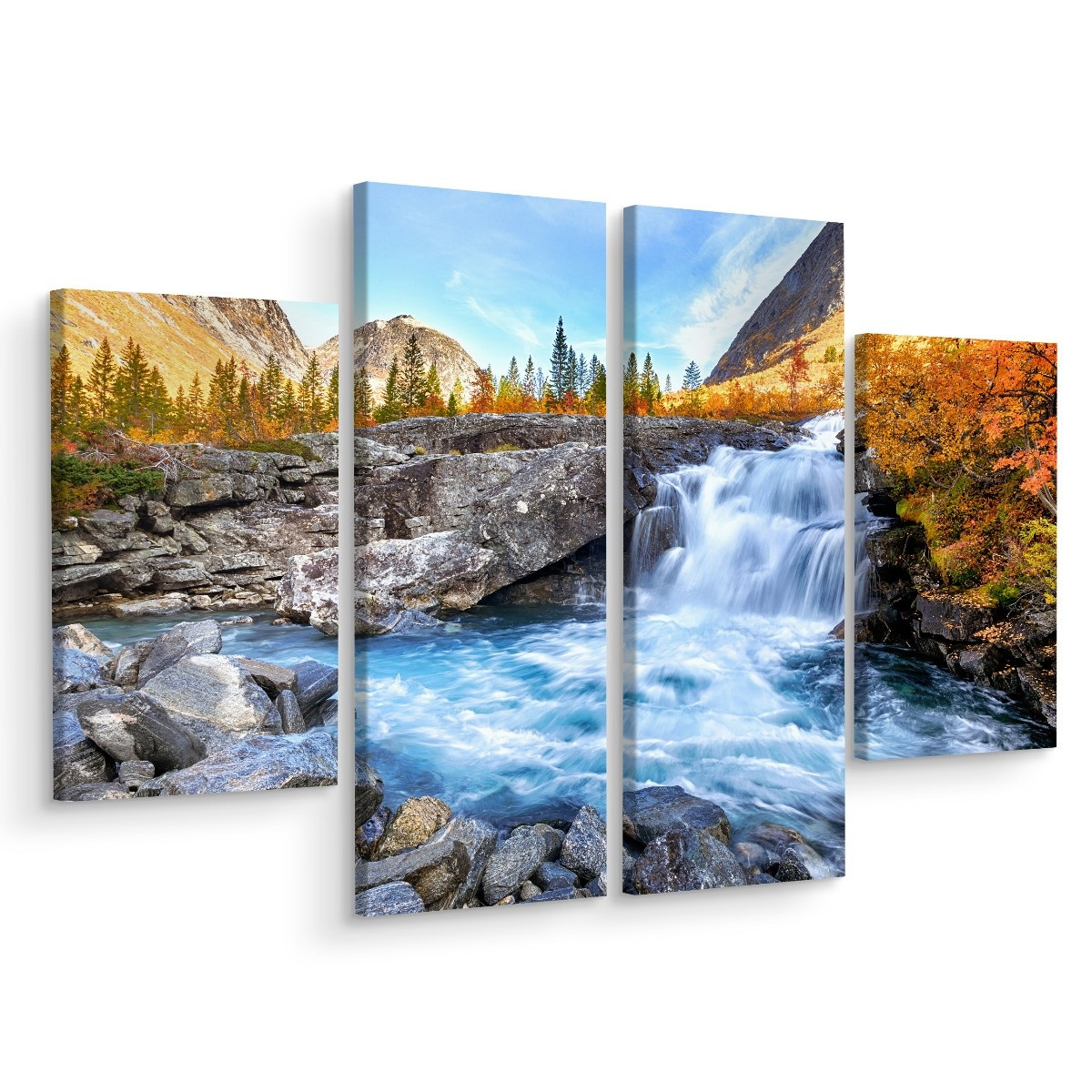 Schilderij - Prachtig landschap met waterval, 4 luik, premium print