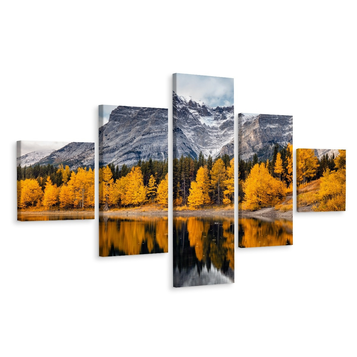 Schilderij - Herfst in de bergen, 5luik, premium print