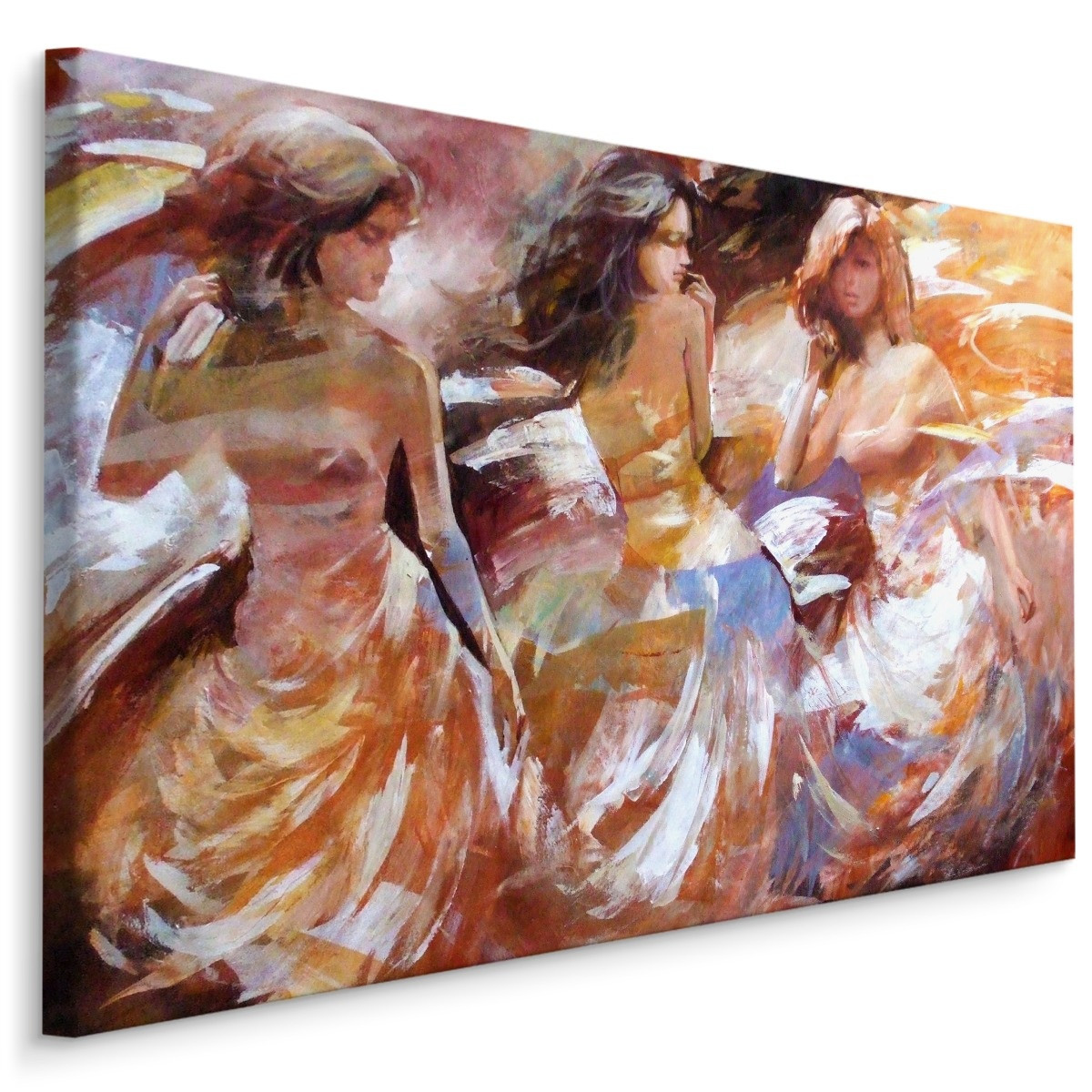 Schilderij - Drie Jonge Vrouwen, Premium Print op Canvas