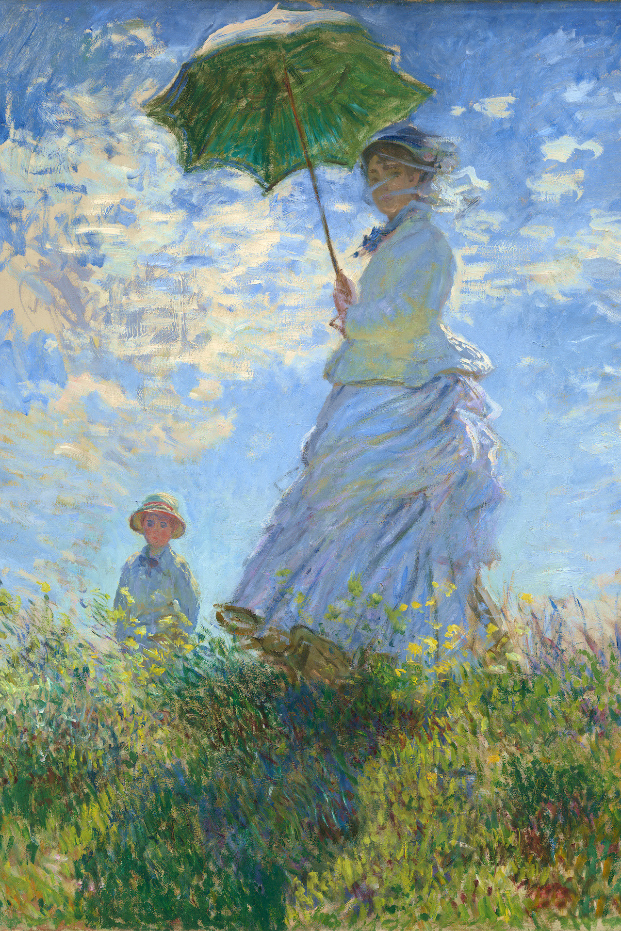 Poster - Woman with parasol, Vrouw met een parasol, 1875 Claude Monet schilderij, premium kwaliteit