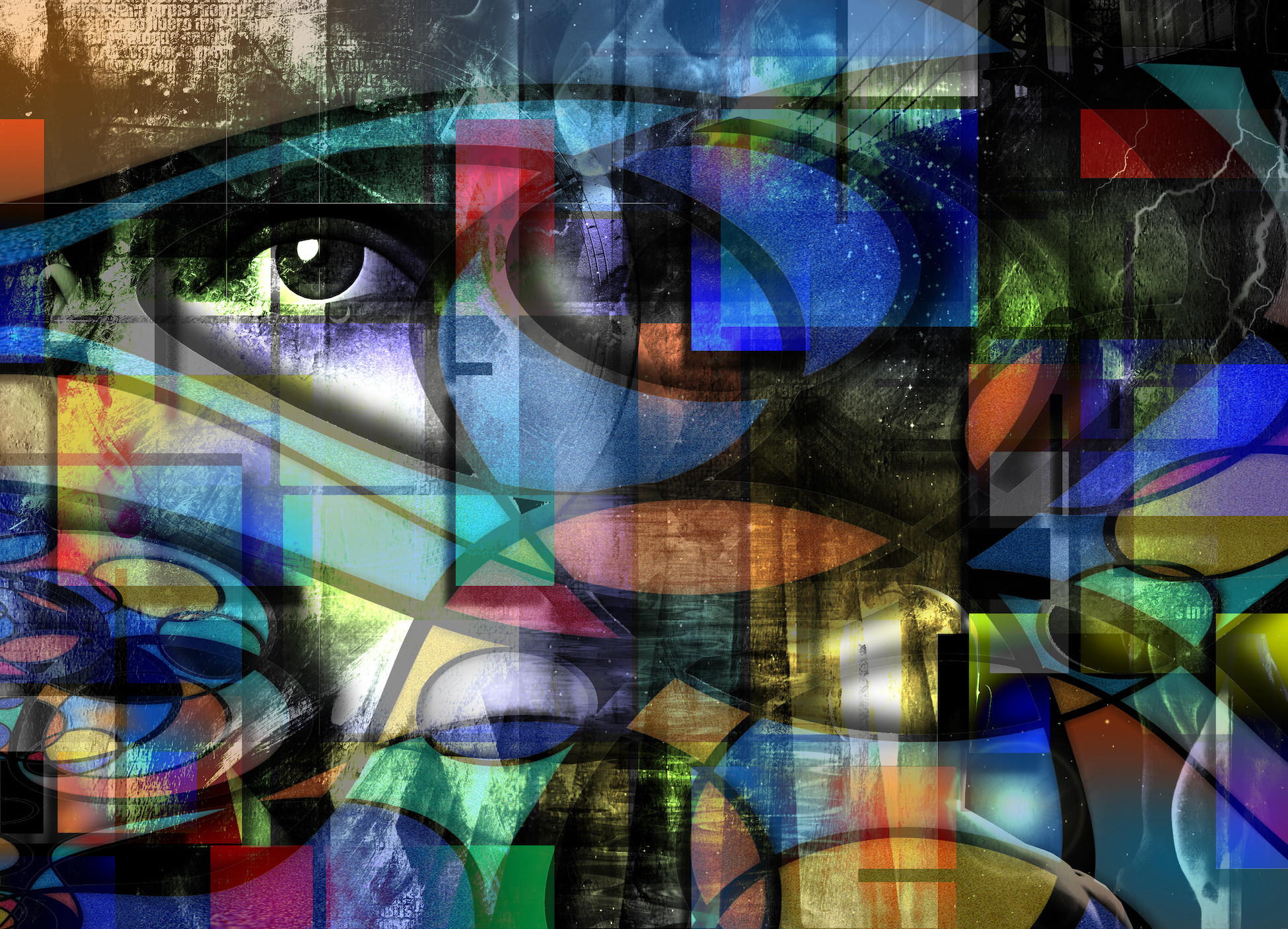 Schilderij - Abstract modern, het oog , 2 maten , multikleur , Premium print