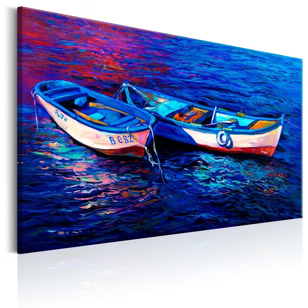 Schilderij - Verlaten boten (print van handgeschilderd) print op echt Italiaans canvas, in 3 maten, wanddecoratie