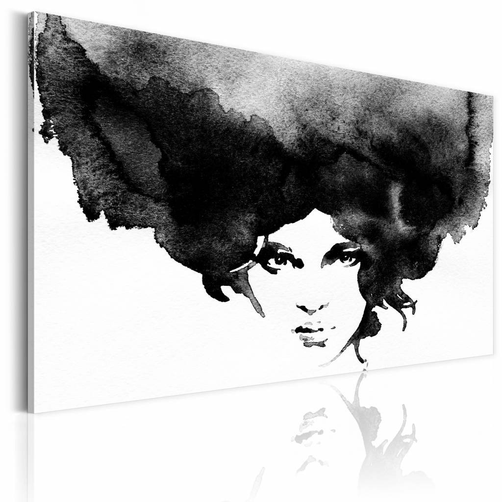 Schilderij - Storm van Gedachten, Zwart-Wit , premium print op echt Italiaans canvas, mensen, 3 maten