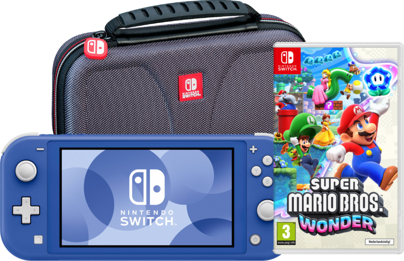 Nintendo Switch Lite Blauw + Super Mario Bros. Wonder + Beschermhoes