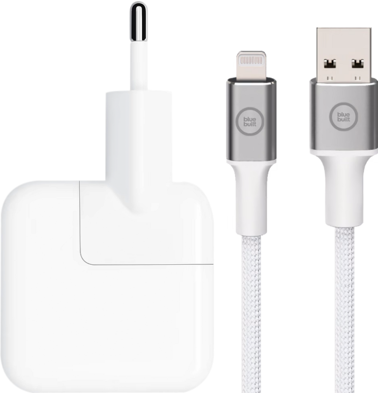 Apple 12W USB Oplader + BlueBuilt Usb A naar Lightning Kabel 1,5m Nylon Wit