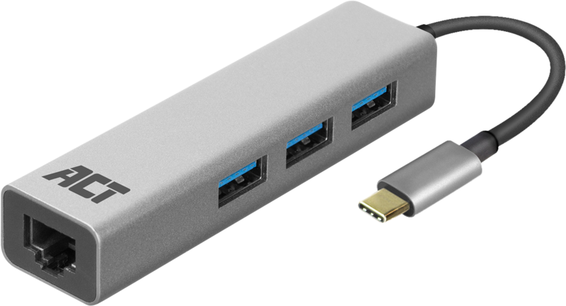 ACT USB-C 3-poorts hub met ethernet