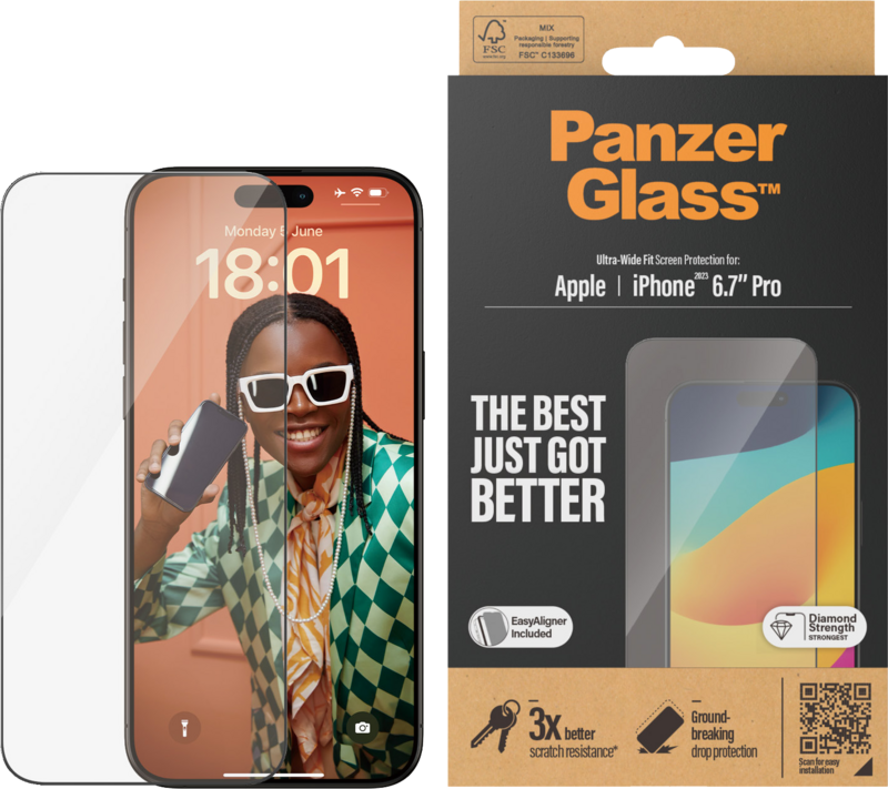PanzerGlass Ultra-Wide Fit Apple iPhone 15 Pro Max Screenprotector Glas Zwart