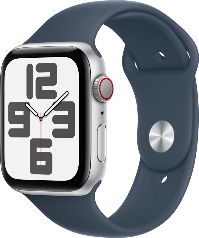 Apple Watch SE (2022) 4G 44mm Zilver Aluminium Sportband S/M