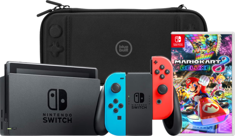 Nintendo Switch Rood/Blauw + Mario Kart 8 Deluxe + BlueBuilt Beschermhoes