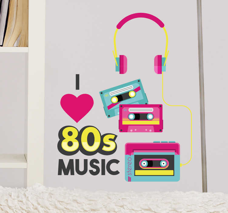 decoratie sticker I love 80s music
