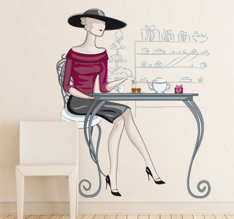 Sticker decoratie klassieke dame café