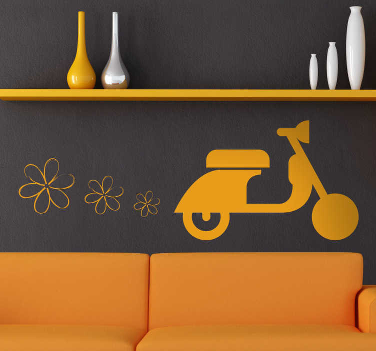 Sticker scooter oranje bloemetjes