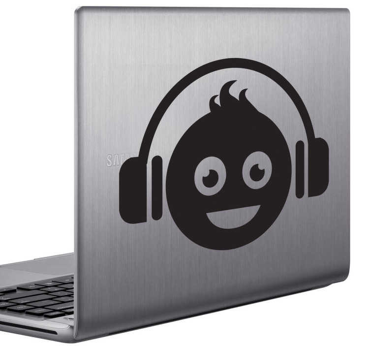 Sticker laptop vrolijke jongen koptelefoon