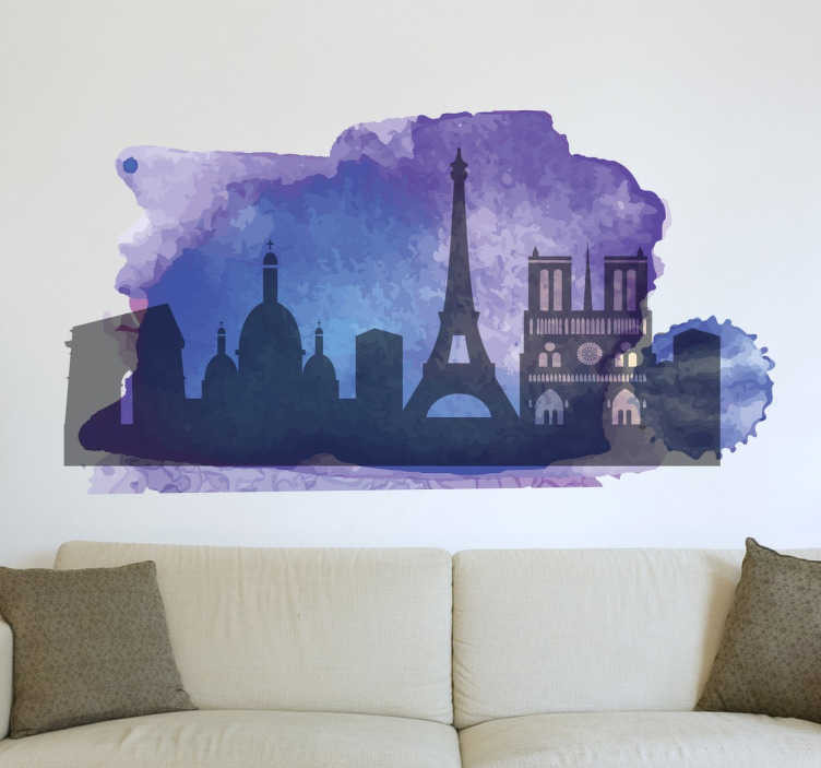 Muursticker silhouet Parijs Aquarel