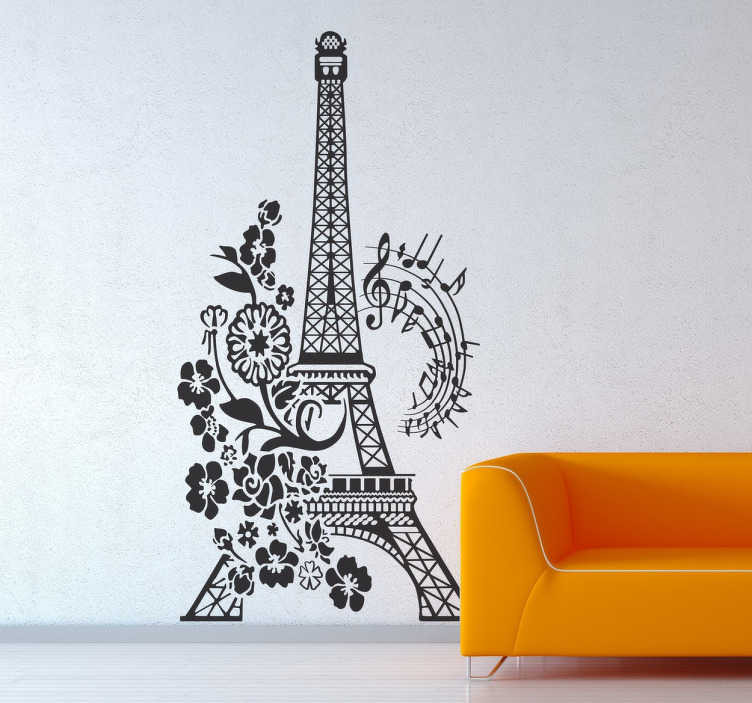 Eiffel toren bloemen muziek sticker