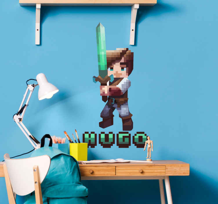 Pixelated personage met zwaard sticker