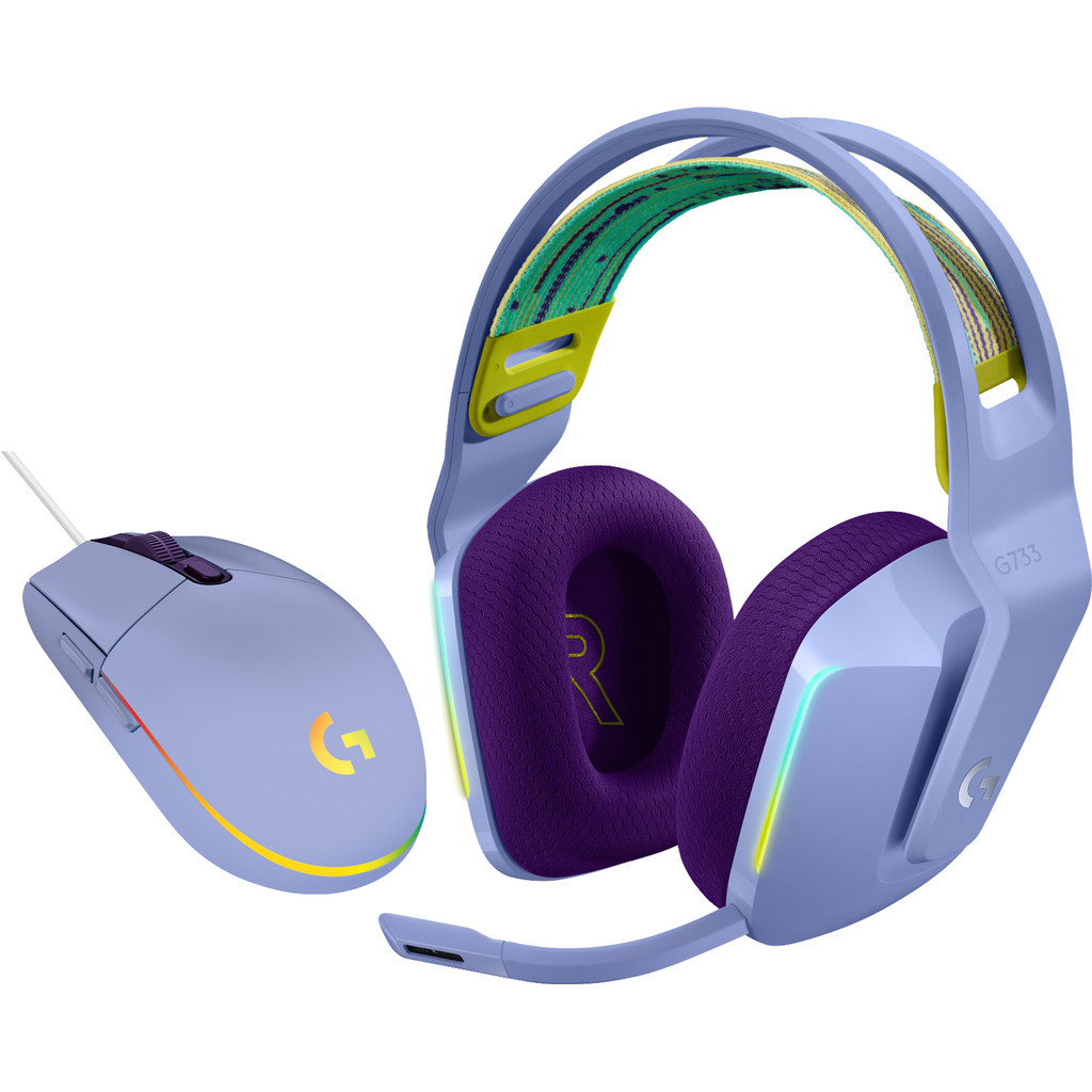 Logitech G733 LIGHTSPEED Wireless Gaming Headset Paars + Logitech G203 Gaming Mouse