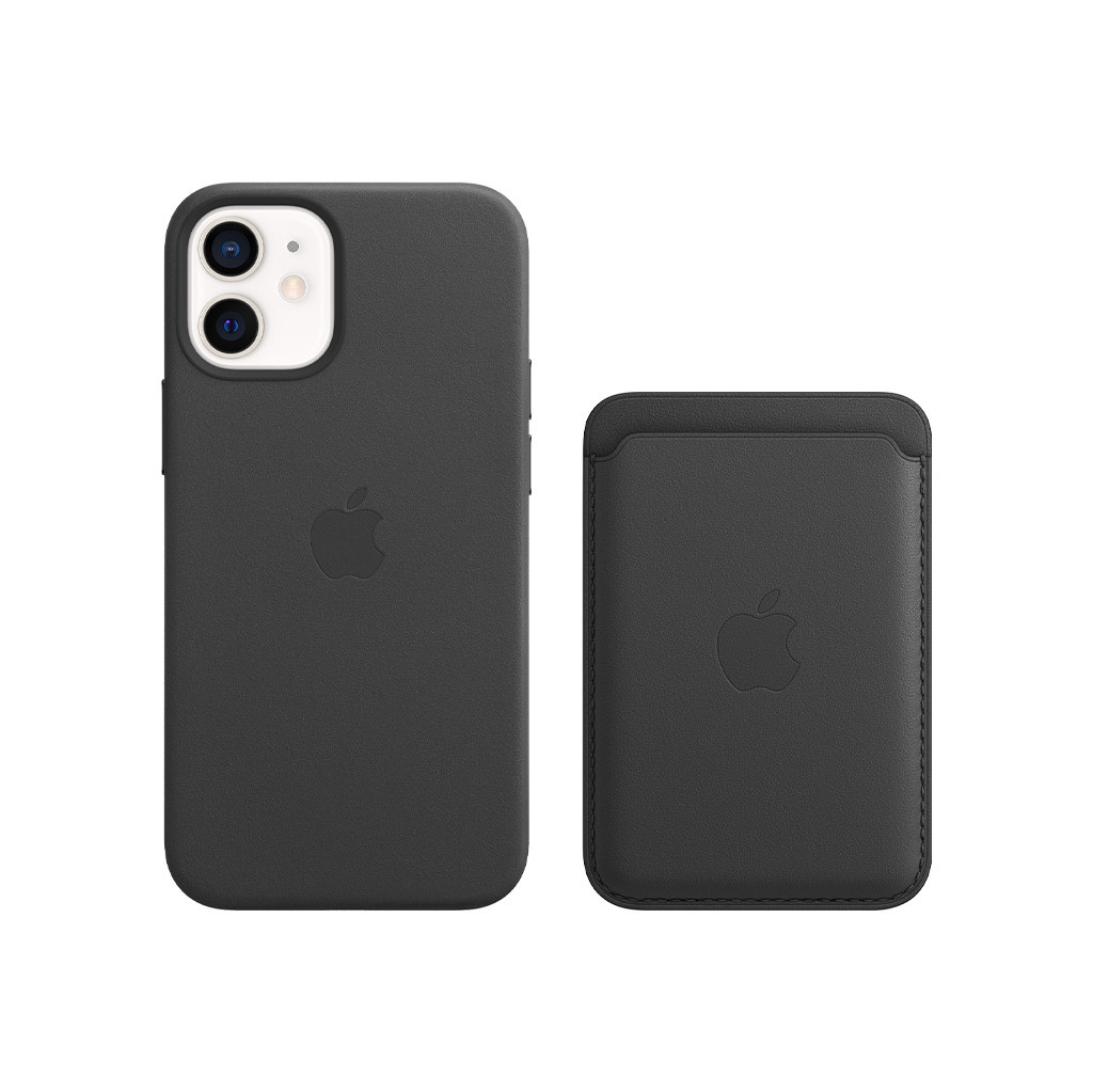 Apple iPhone 12 mini Back Cover met MagSafe Leer Zwart + Leren Kaarthouder met MagSafe