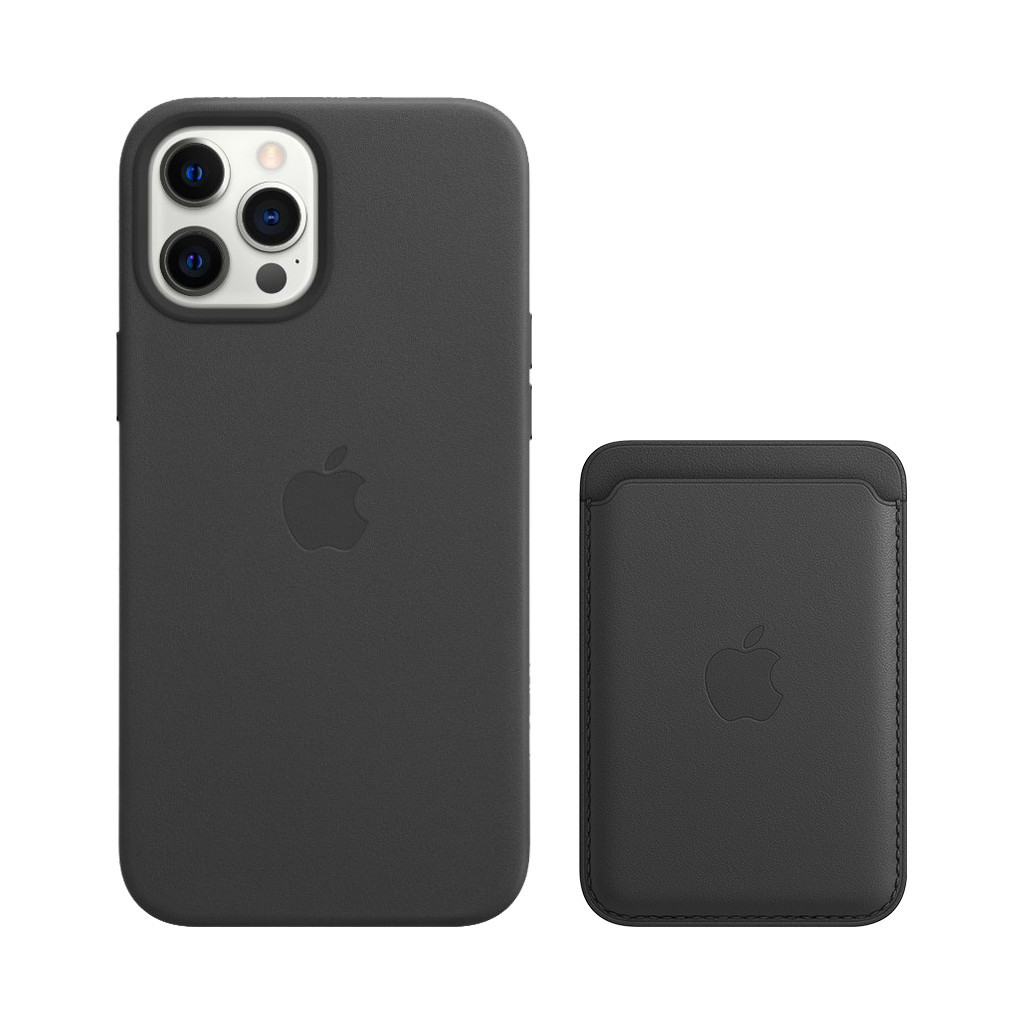 Apple iPhone 12 Pro Max Back Cover met MagSafe Leer Zwart + Leren Kaarthouder met MagSafe