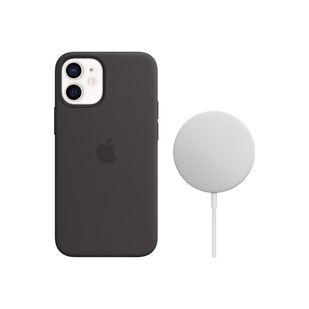 Apple iPhone 12 mini Silicone Back Cover met MagSafe Zwart + MagSafe Draadloze Oplader 15W
