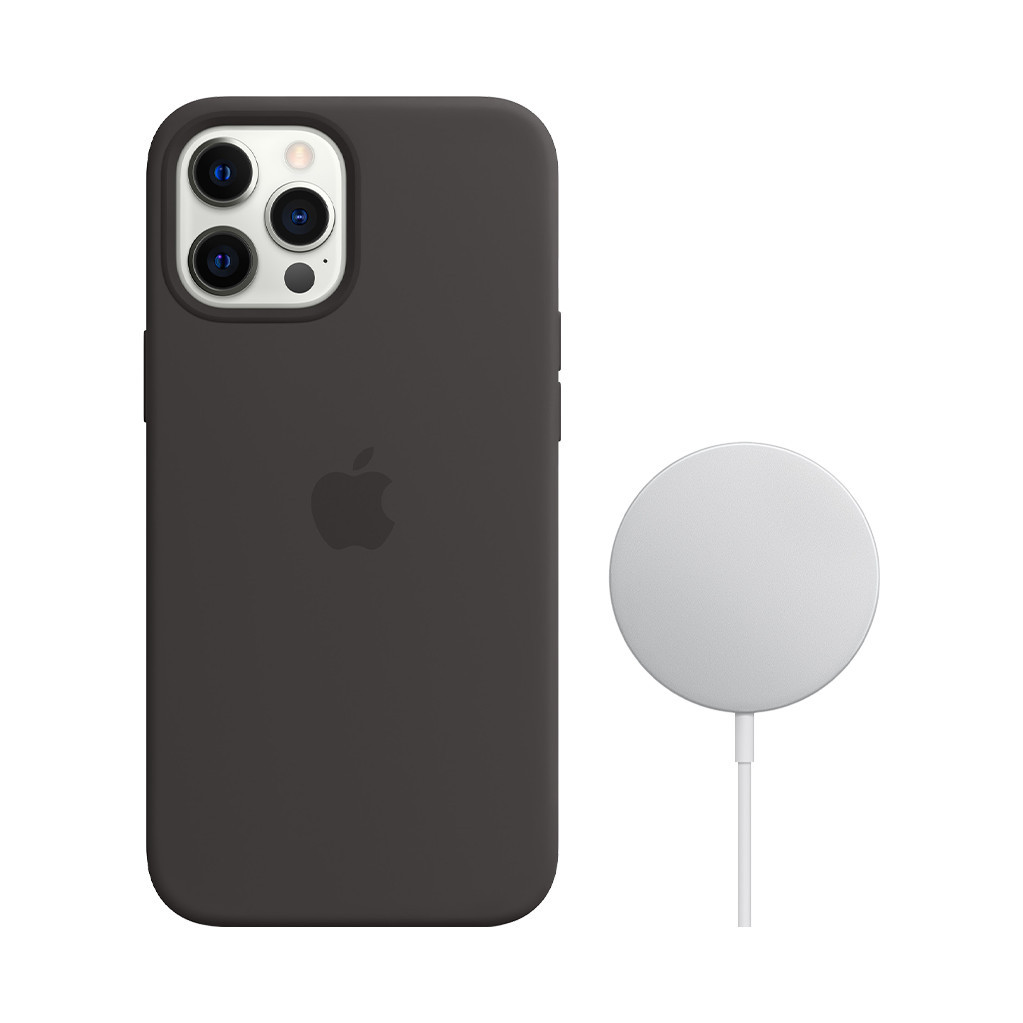 Apple iPhone 12 Pro Max Silicone Back Cover met MagSafe Zwart + MagSafe Draadloze Oplader 15W