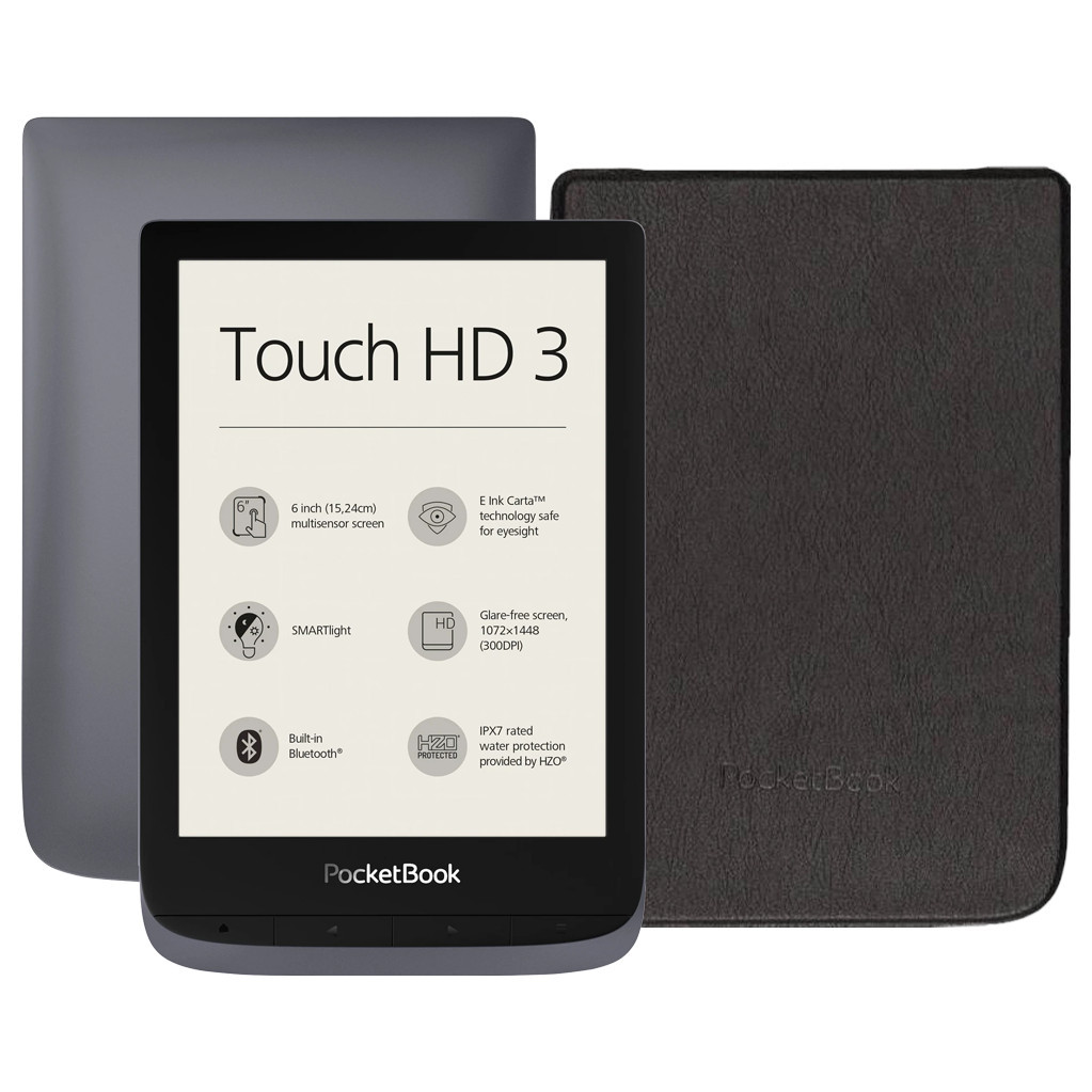 Pocketbook Touch HD 3 Grijs + PocketBook Shell Book Case Zwart