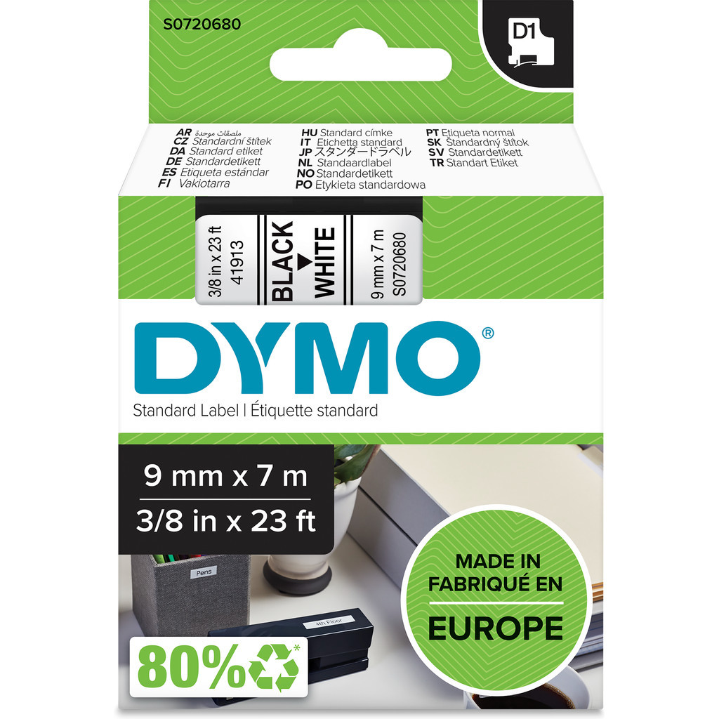 DYMO Authentieke D1 Labels Zwart-Wit (9 mm x 7 m)