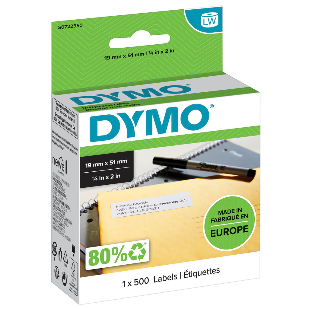 DYMO Authentieke Kleine Multifunctionele Labels (19 mm x 51 mm)