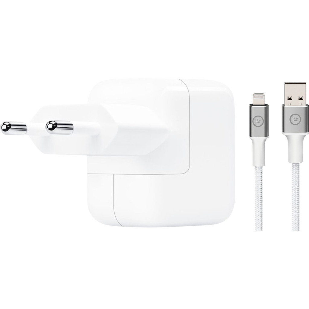 Apple Oplader 12W + BlueBuilt Lightning Kabel 1,5m Nylon