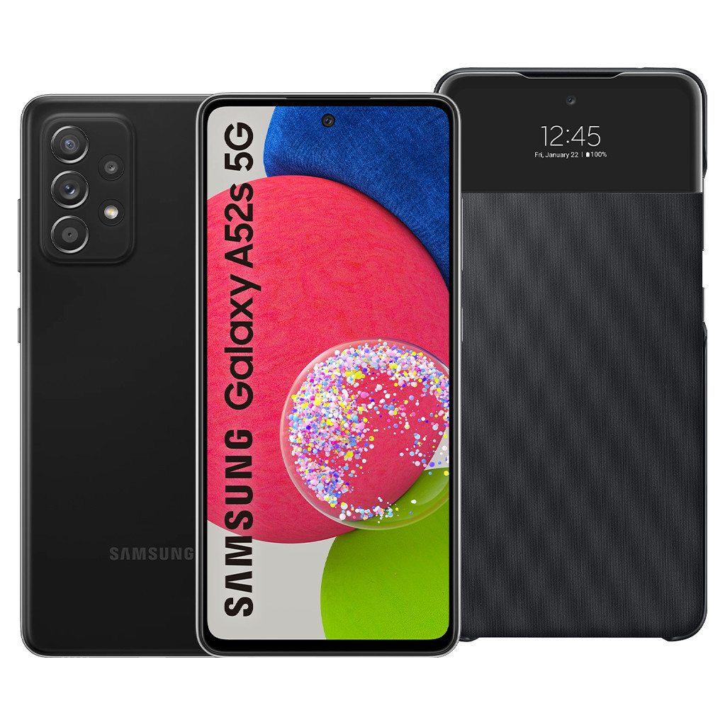 Samsung Galaxy A52s 256GB Zwart 5G  + Samsung S View Book Case Zwart