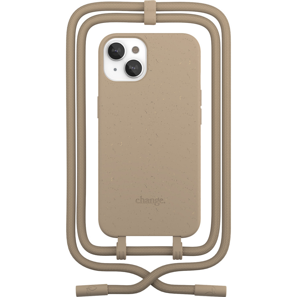 Change Case Apple iPhone 13 mini Back Cover met Koord Bruin