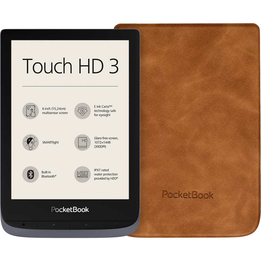 Pocketbook Touch HD 3 Grijs + Pocketbook Shell Book Case Bruin