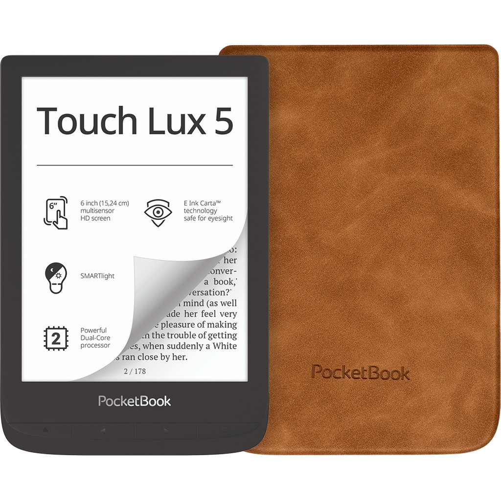 PocketBook Touch Lux 5 Ink Zwart + Pocketbook Shell Book Case Bruin