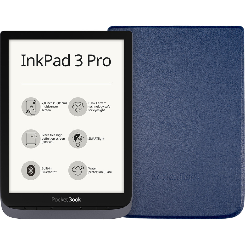 Pocketbook Inkpad 3 Pro Zwart + PocketBook Shell Book Case Blauw