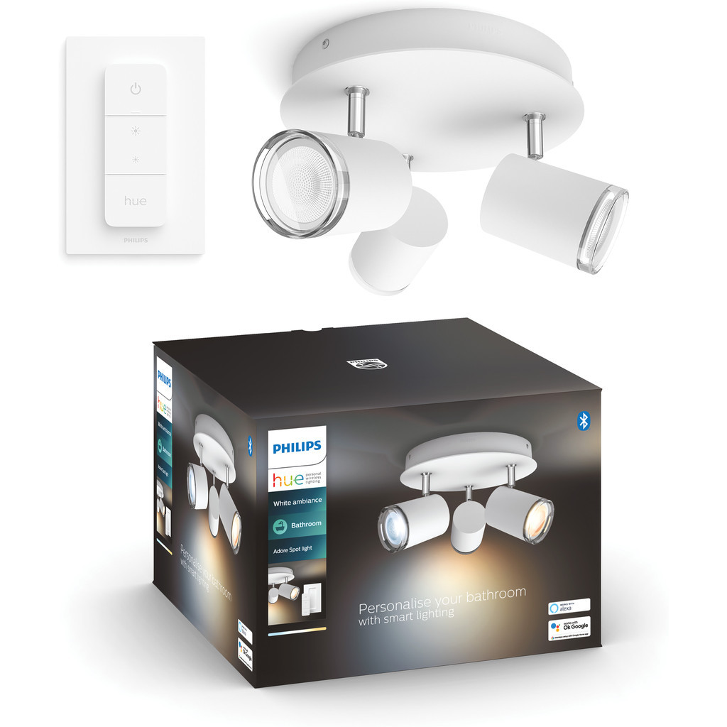 Philips Hue Adore badkameropbouwspot White Ambiance 3-Spot Wit rond + dimmer