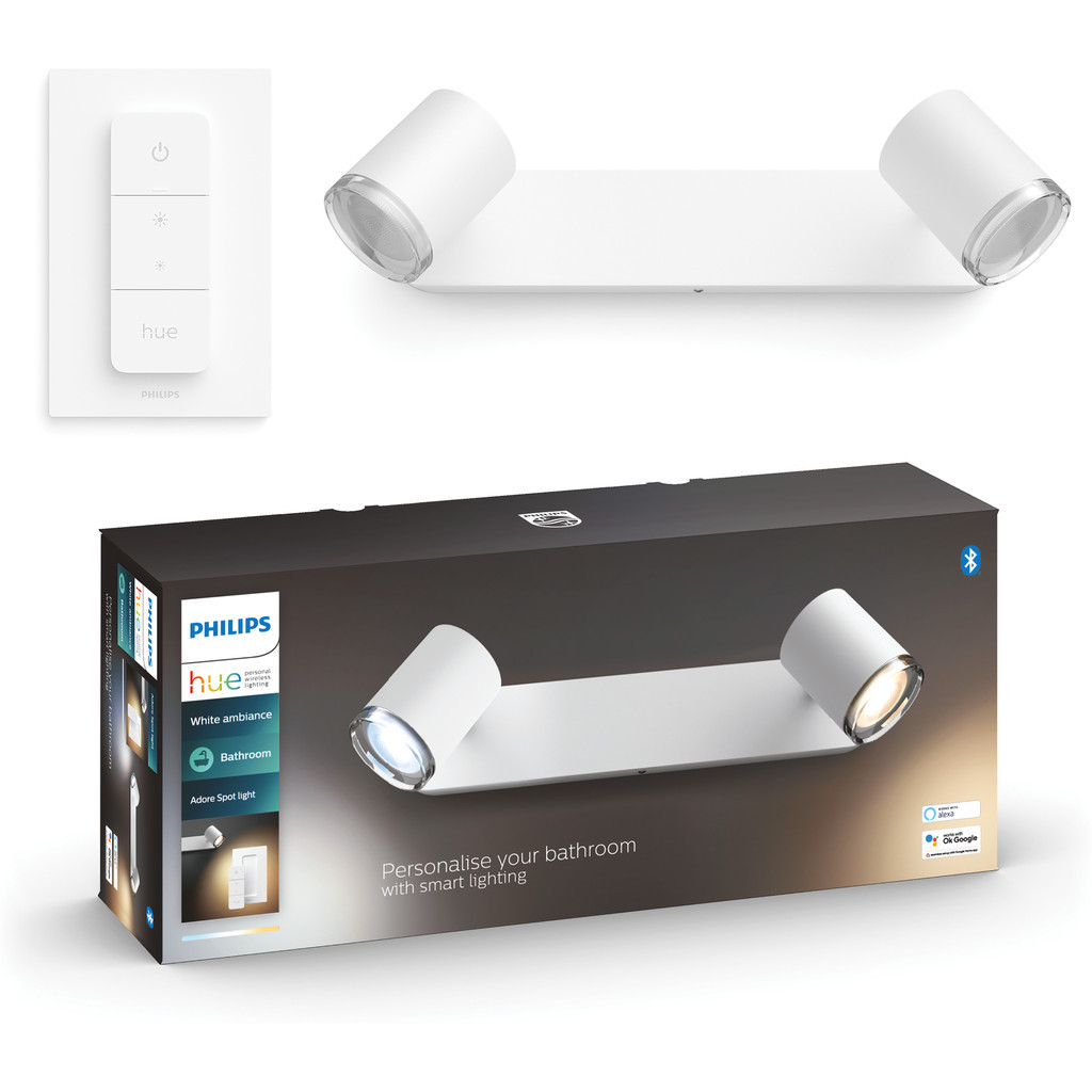 Philips Hue Adore badkameropbouwspot White Ambiance 2-Spot Wit + dimmer