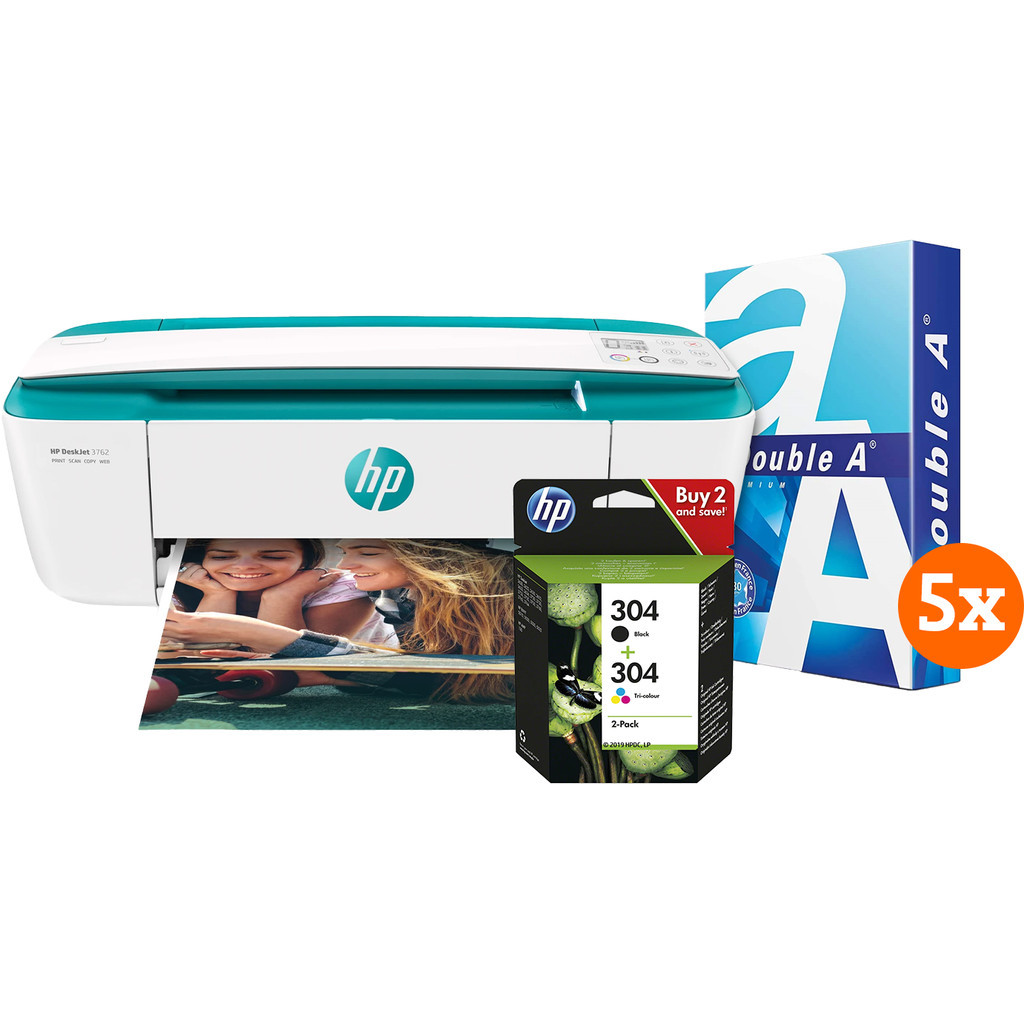 HP Deskjet 3762 + 1 set extra inkt + 2500 vellen A4 papier