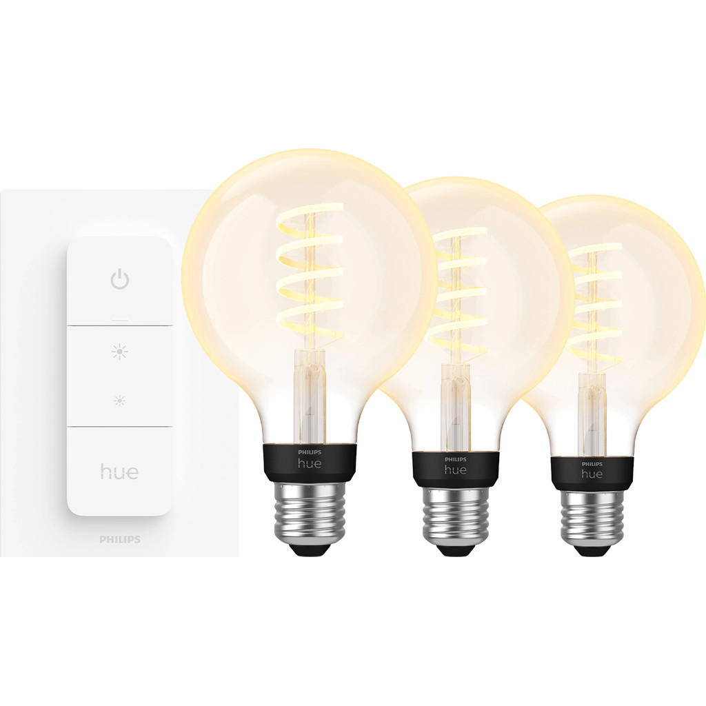 Philips Hue Filament White Ambiance Globe 3-pack + dimmer