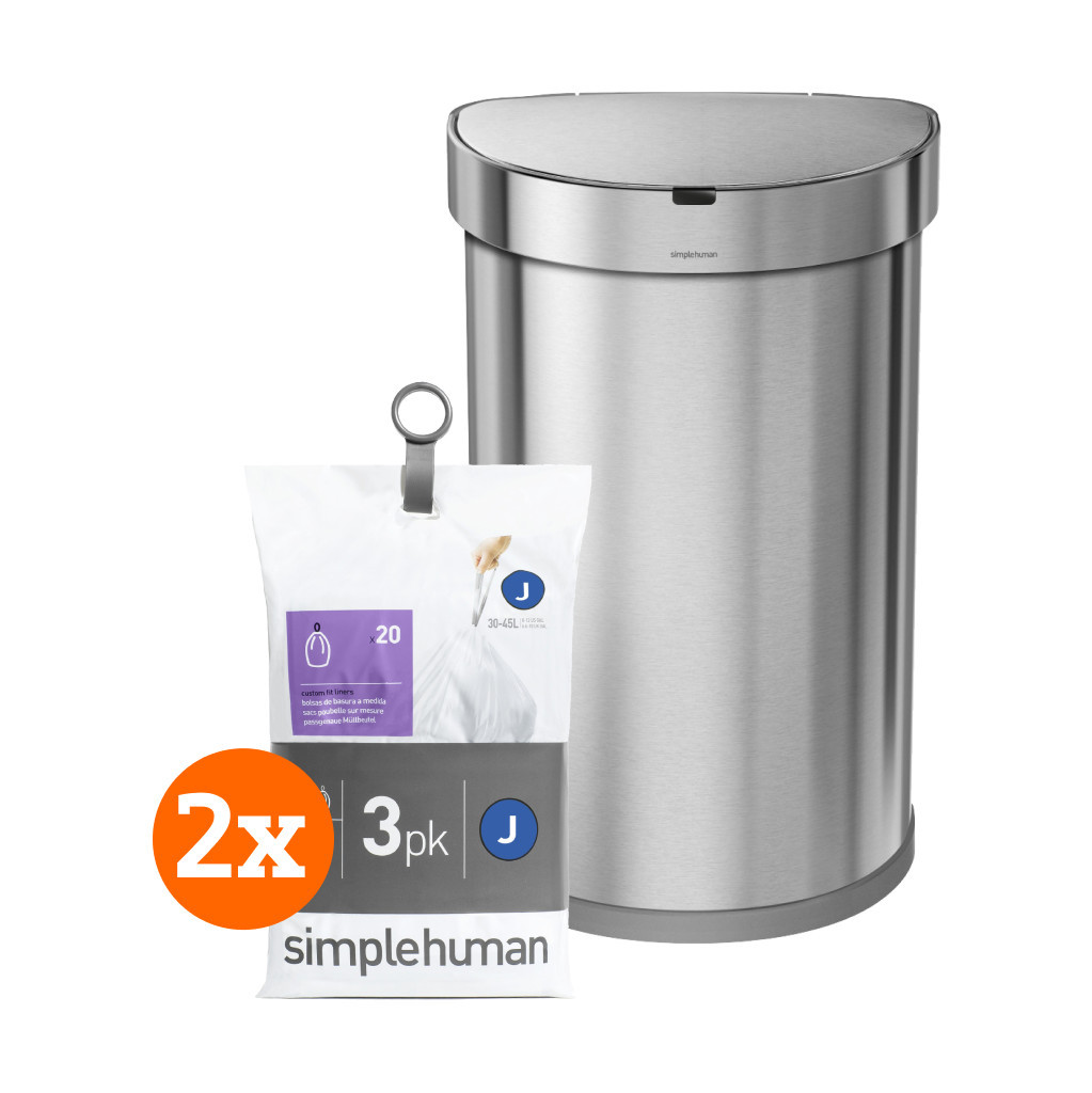 Simplehuman Semi Round Sensor Liner Pocket 45 Liter Rvs + Vuilniszakken (120 stuks)