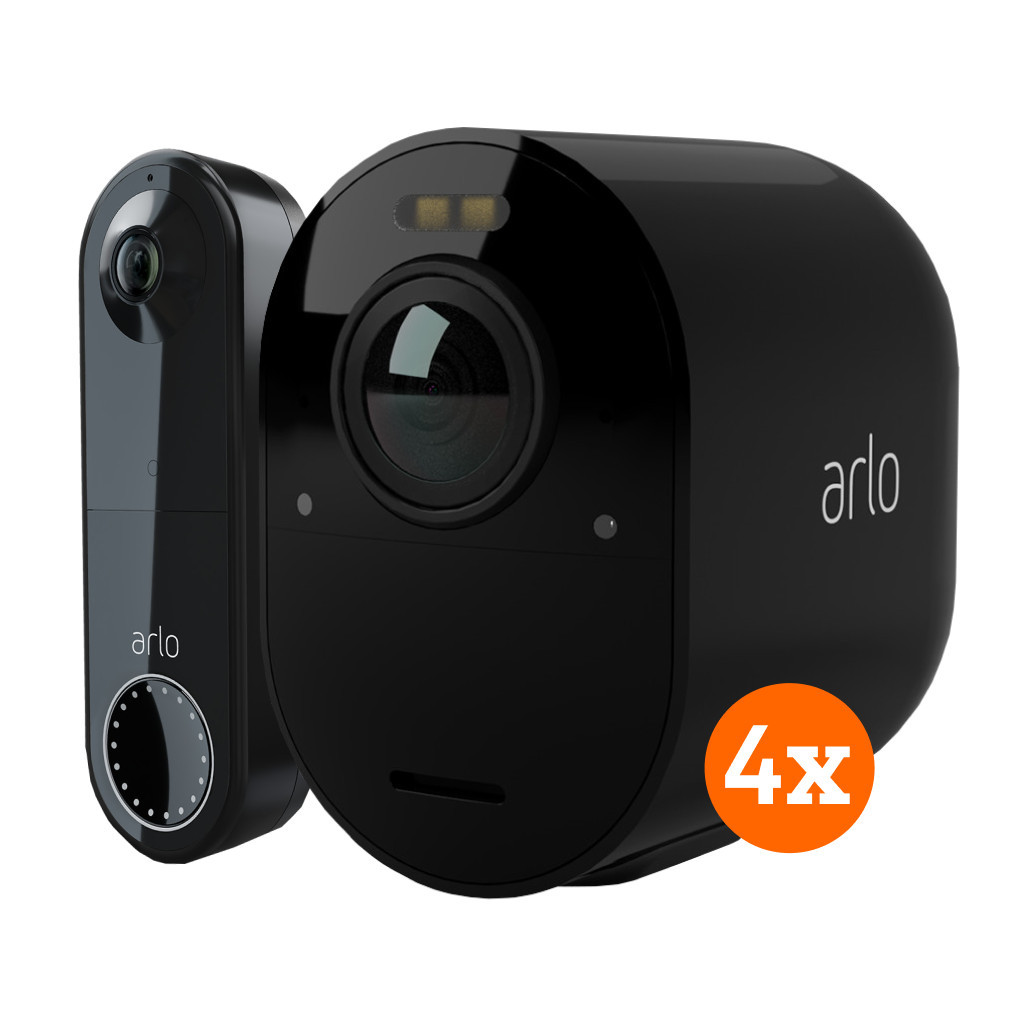 Arlo Ultra 2 Beveiligingscamera 4K Zwart 4-Pack + Arlo Wire Free Video Doorbell
